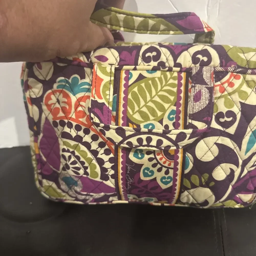 Vera Bradley Heather Retired Floral Cosmetic Travel Bag Purple Green 10x7.5”